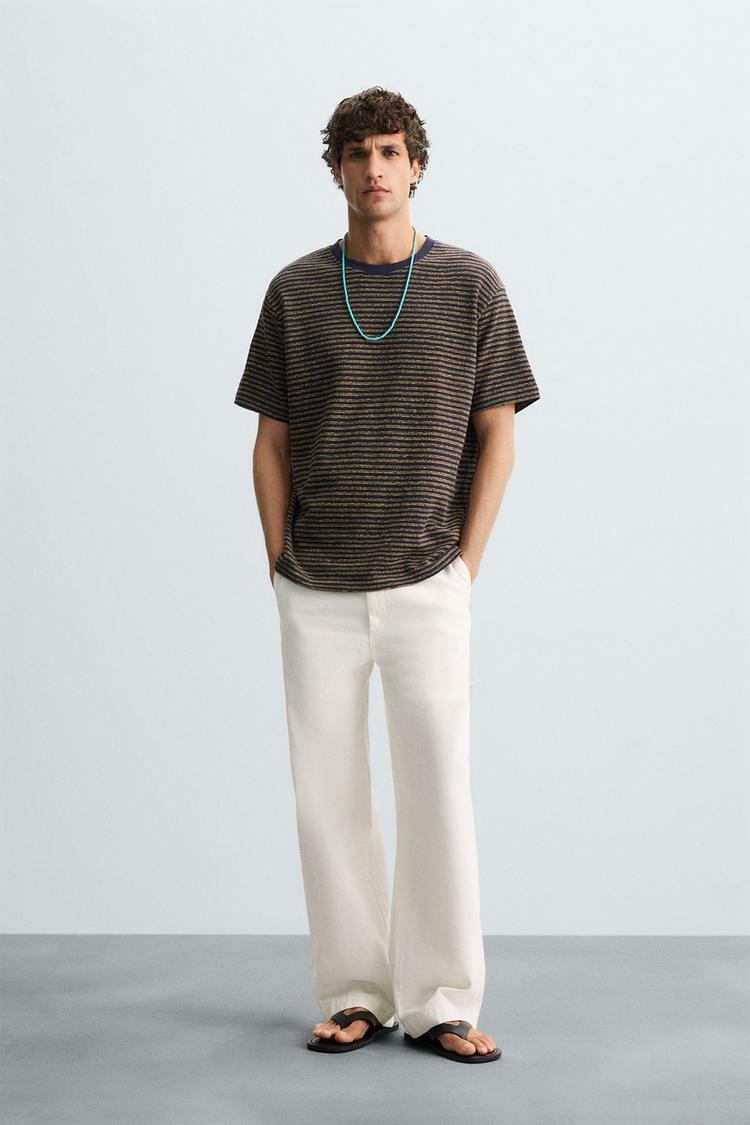 ストライプ柄ジャカードTシャツ - ネイビーブルー | ZARA Japan / 日本