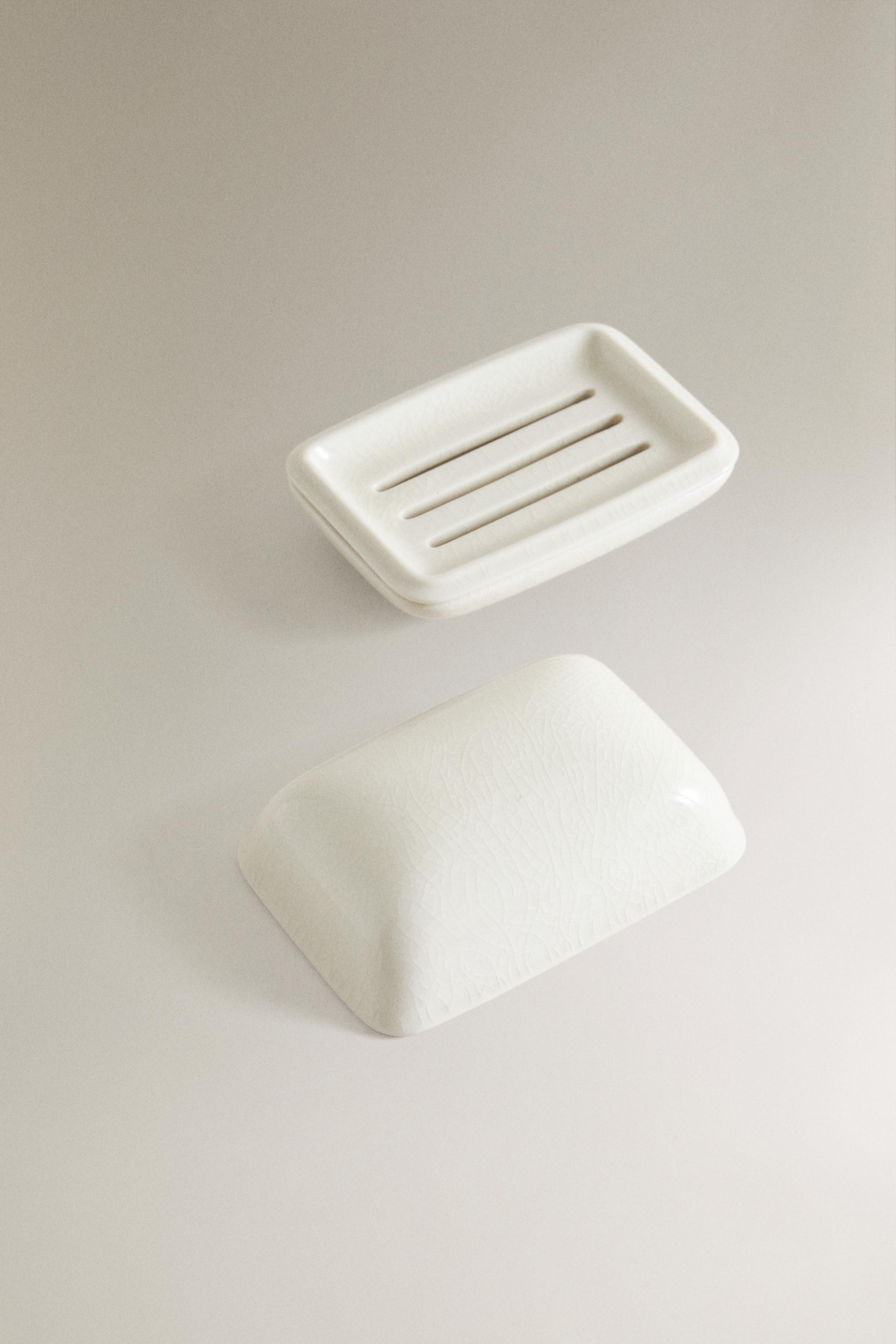 CERAMIC BATHROOM SOAP DISH WITH LID — Cream