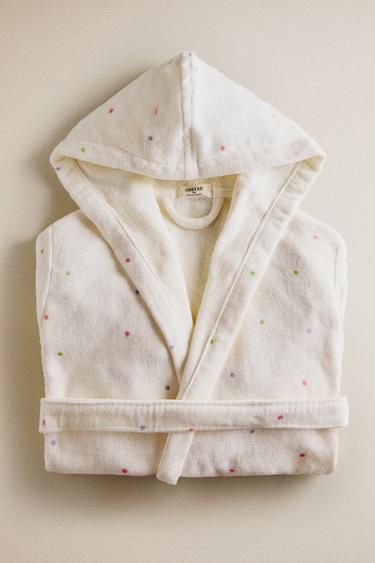 KIDS' VELOUR POLKA DOT BATHROBE - Oyster-white by Zara