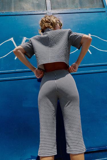 GINGHAM CHECK CAPRI TROUSERS - Navy / White by Zara - Image 4