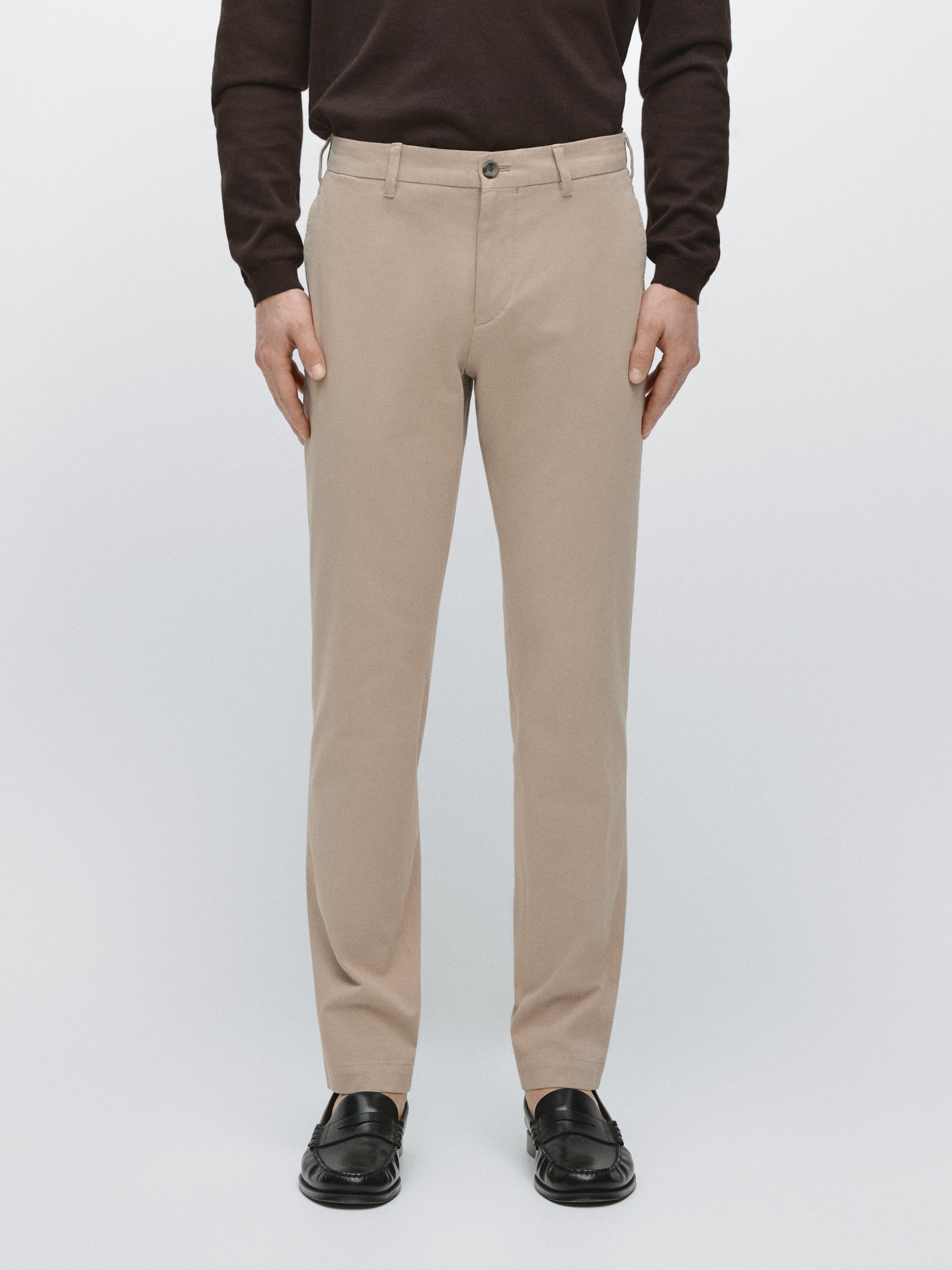 Cotton blend slim fit trousers