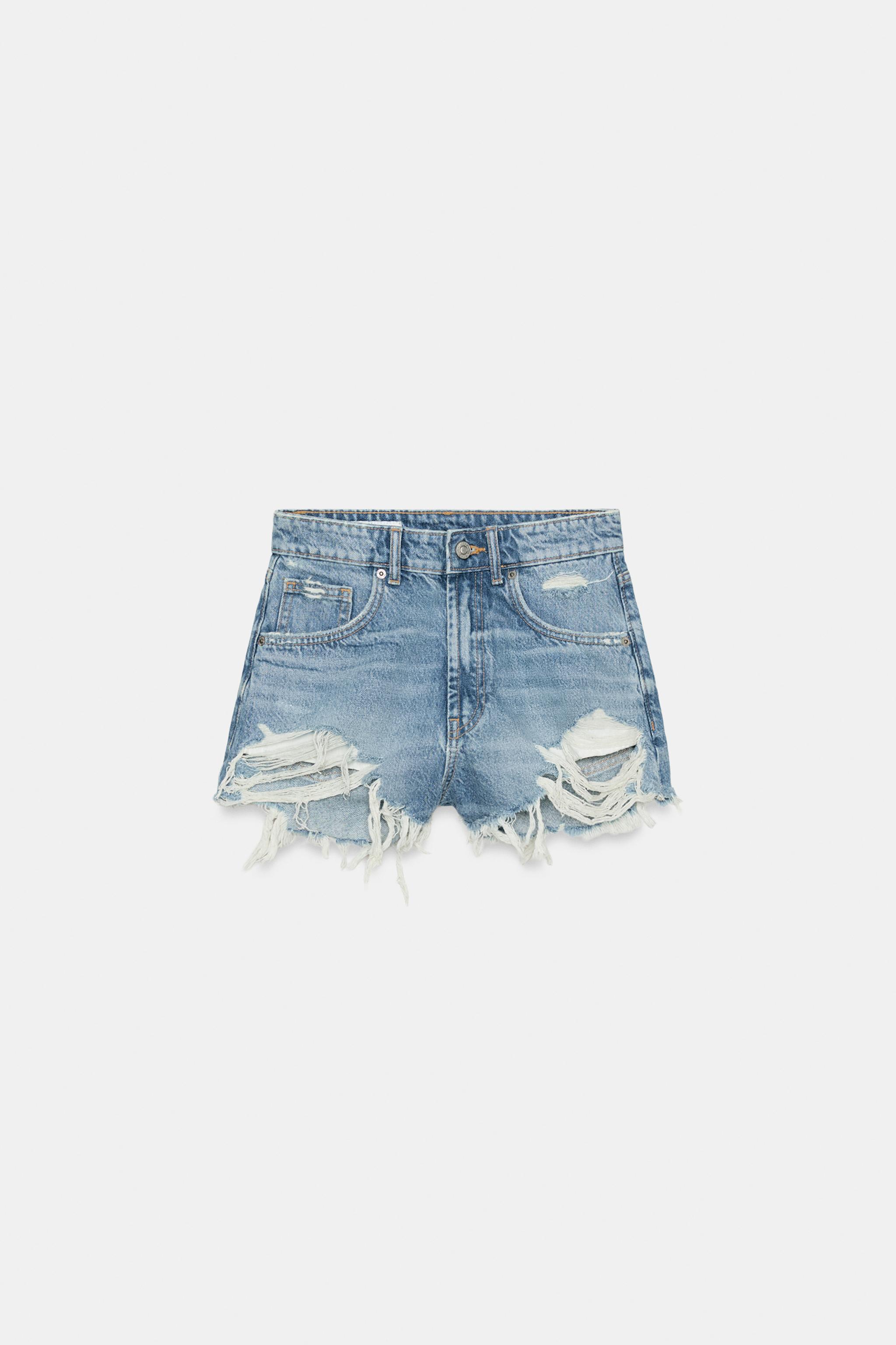 TRF CURVED HIGH-WAISTED DENIM SHORTS - Blue | ZARA Canada