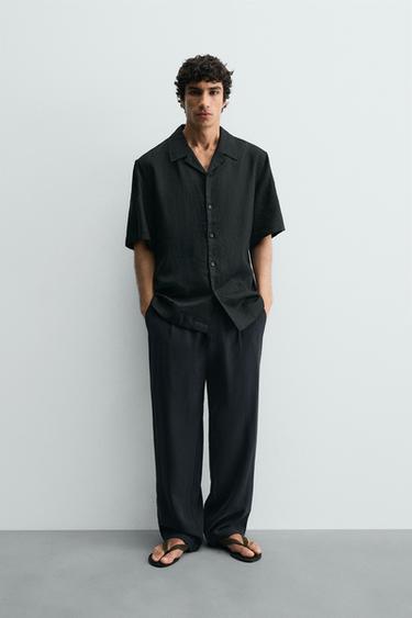 Zara RELAXED FIT FLOWY PANTS - Blue gray