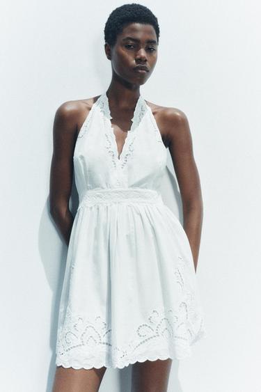 فستان قصير بتطريز ZW COLLECTION - أبيض الخاص بـ Zara