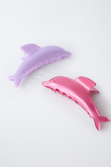 Zara TWO-PACK OF DOLPHIN HAIR CLIPS - Fuchsia