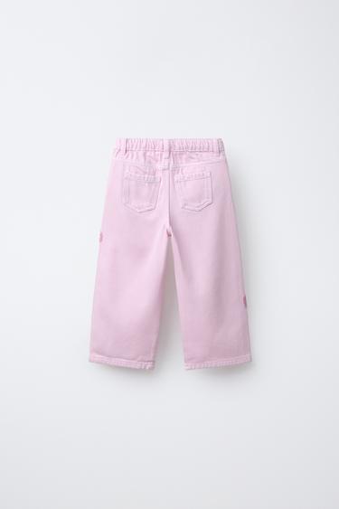 JEANS WIDE LEG FLEURS - Rose de Zara - Image 1