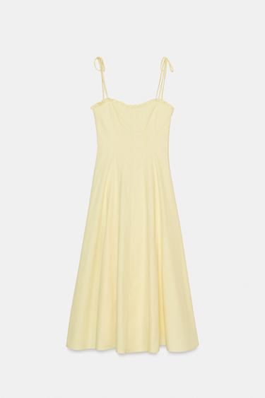 POPLIN RUFFLE MIDI DRESS - Yellow by Zara - Image 0