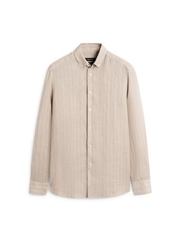 Zara 100% linen striped shirt - taupe brown