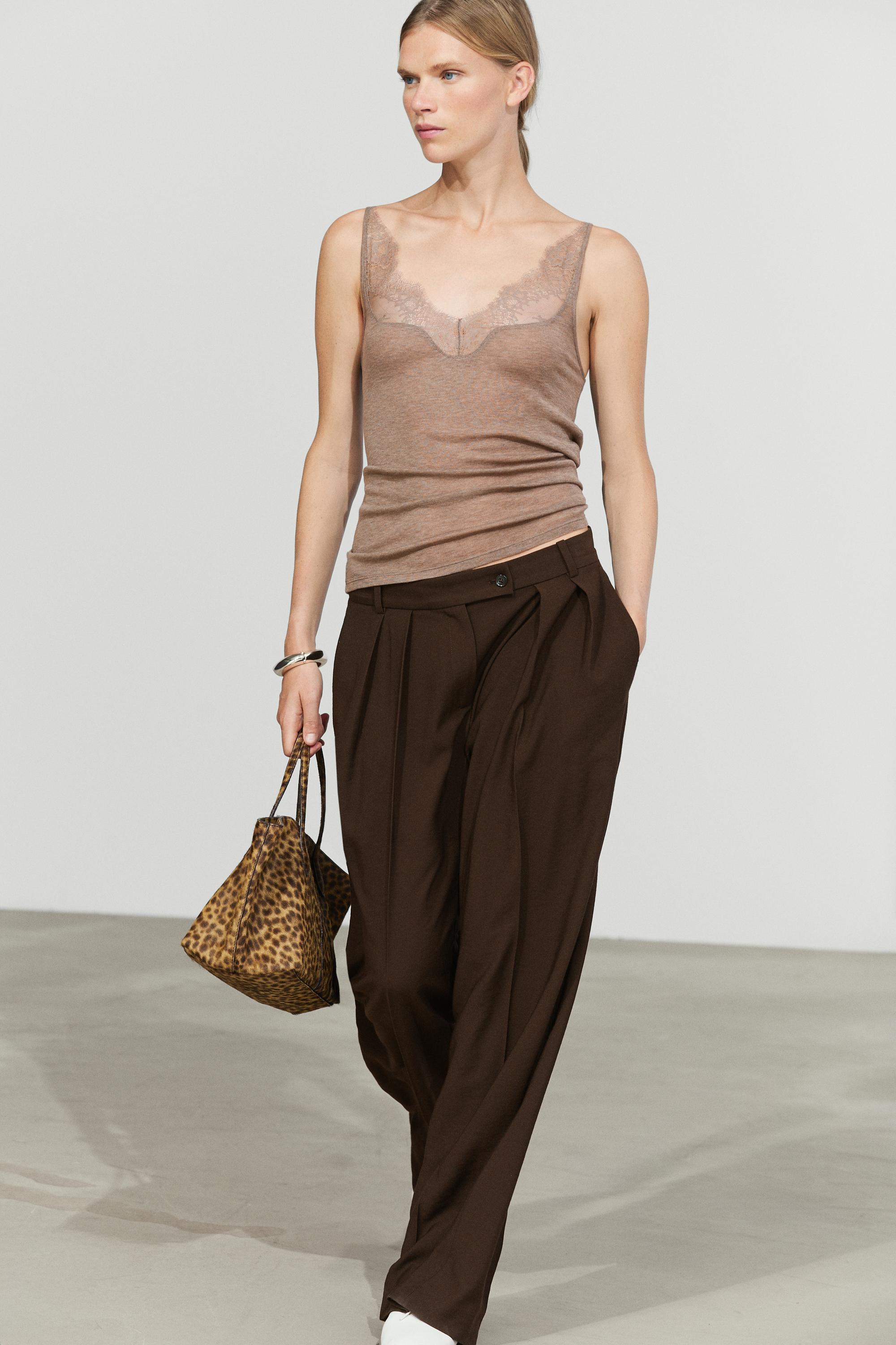 Strappy lace-trimmed camisole top — Bone