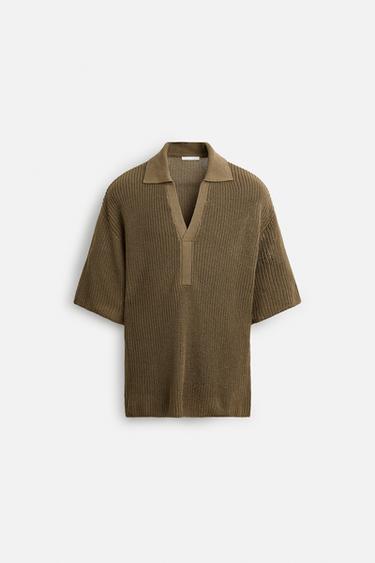 KNITTED POLO SHIRT - Khaki by Zara - Image 6