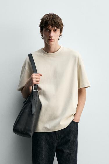 RELAXED FIT INTERLOCK T-SHIRT - Oyster-white by Zara