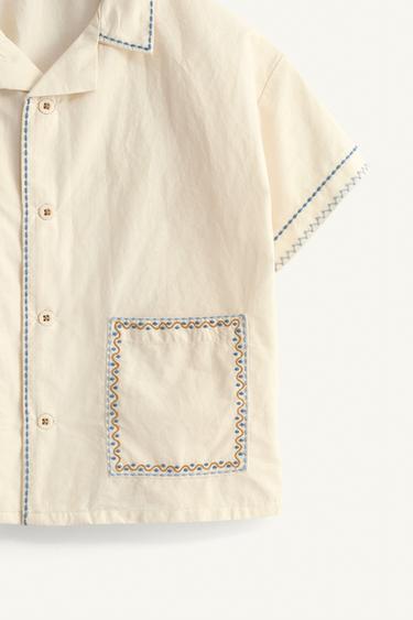 LIMITED EDITION EMBROIDERED TOPSTITCHED SHIRT - Ecru by Zara - Image 6