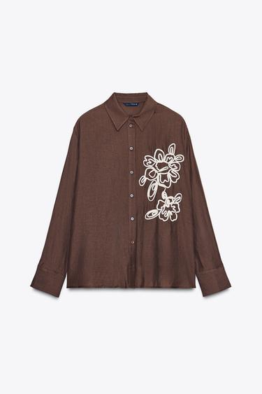 TEXTURED FLORAL SHIRT - Brown by Zara - Image 0