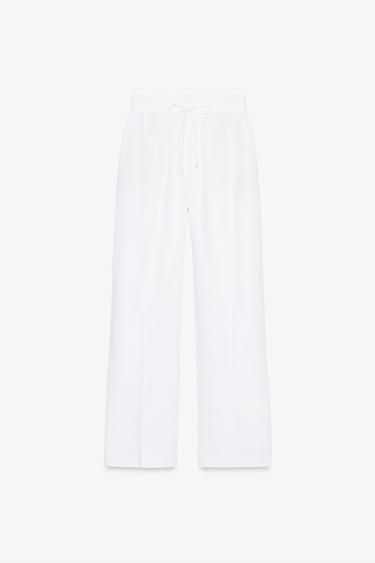 PANTALÓN RECTO CON LINO - Blanco roto de Zara