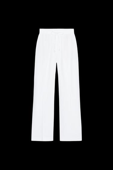 Zara LINEN BLEND STRAIGHT PANTS - Oyster-white - Image 0