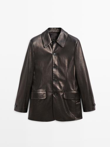 Zara Nappa leather buttoned blazer - LIMITED - Black