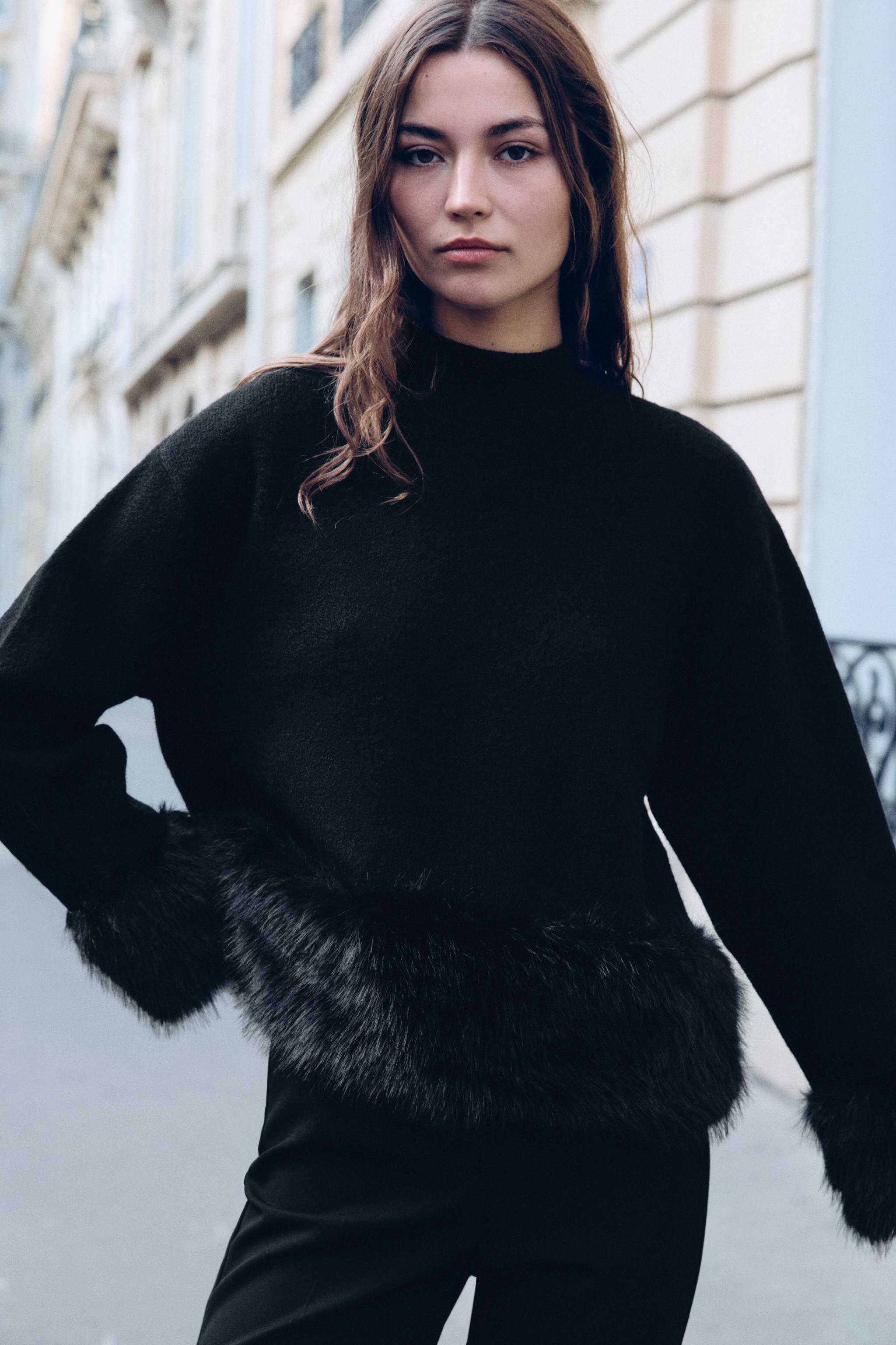 FAUX FUR EFFECT COMBINED SWEATER - Black | ZARA United States