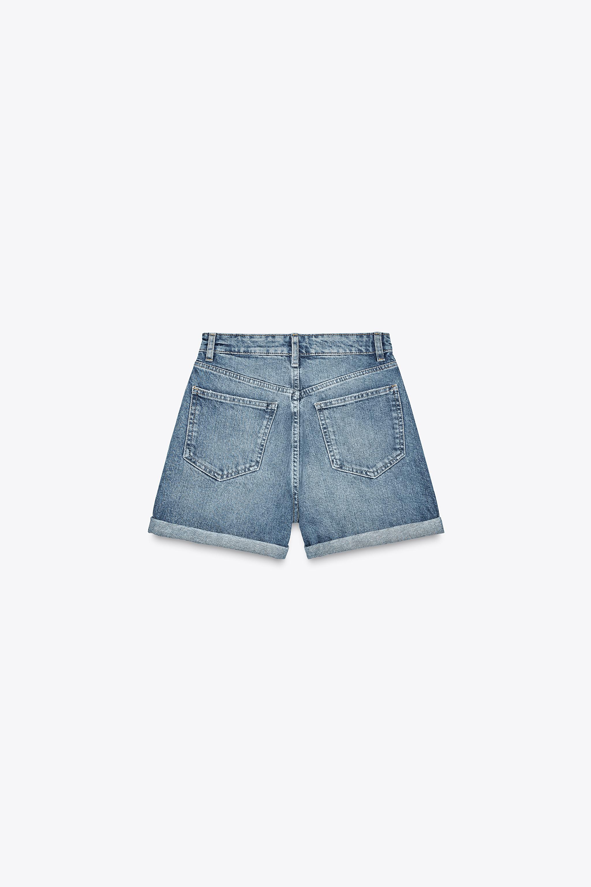 ZARA ハイウエストTRFマムフィットバミューダパンツ 8197/107 Z1975 MOM-FIT HIGH-WAIST ショートパンツ - ブルー | ZARA