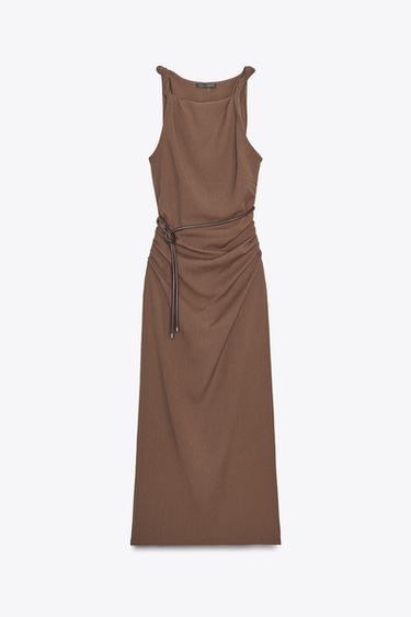 Zara TEXTURED MAXI DRESS - Brown - Image 0