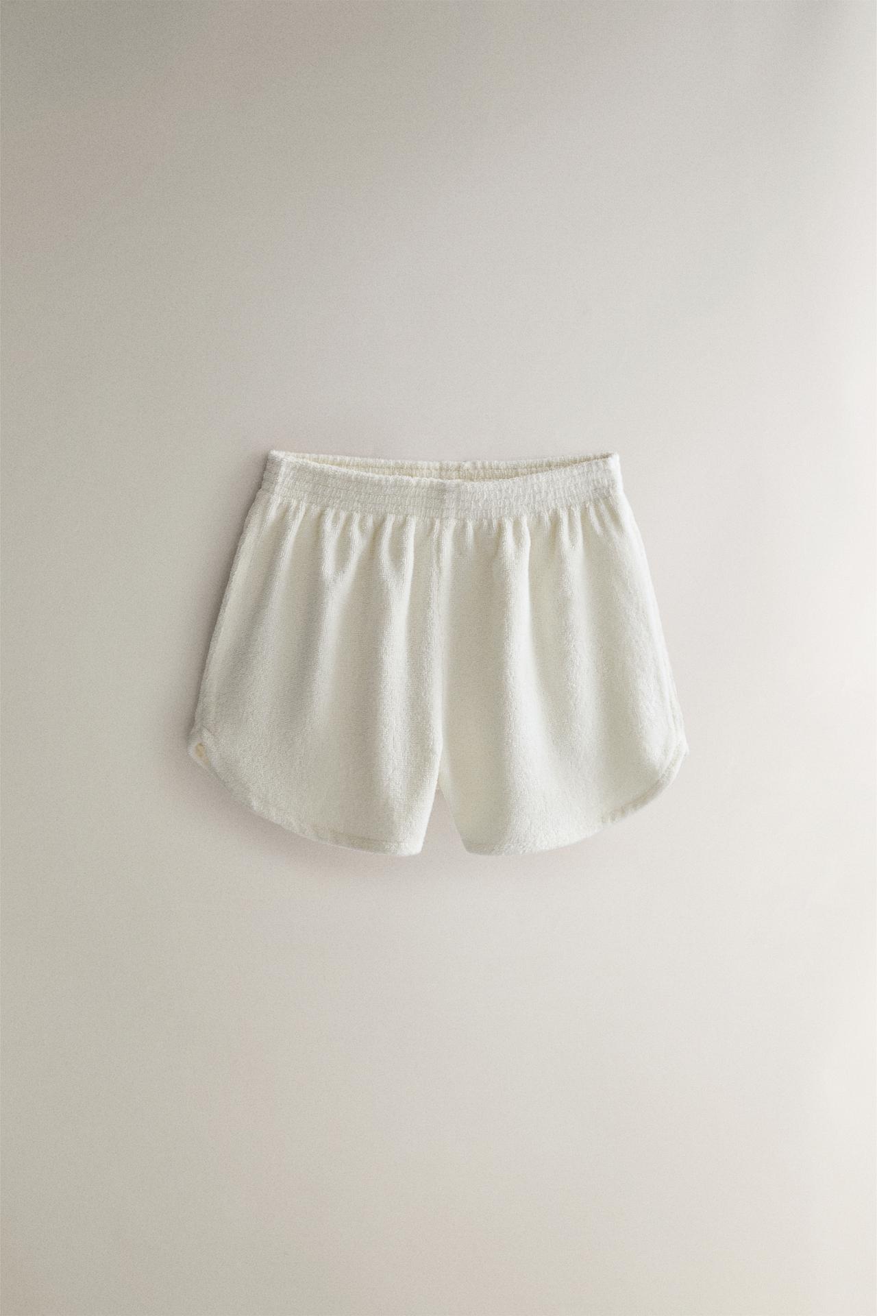 COTTON TERRYCLOTH BEACH SHORTS — Ivory