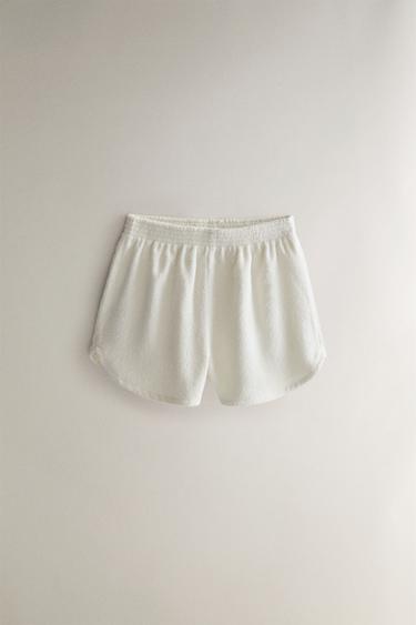 Zara COTTON TERRYCLOTH BEACH SHORTS - Ivory