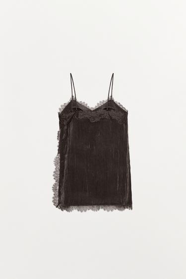 LACE-TRIMMED CAMISOLE TOP - Brown by Zara - Image 7