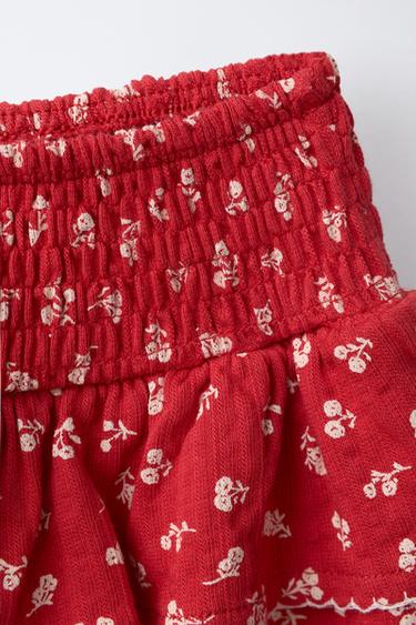 JUPE À ÉLASTIQUES FLEURS - Rouge de Zara - Image 2