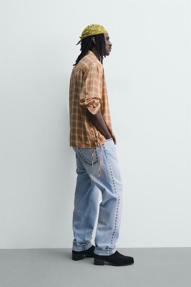 CHEMISE FLUIDE À CARREAUX ET LACETS - Oranges de Zara - Image 3