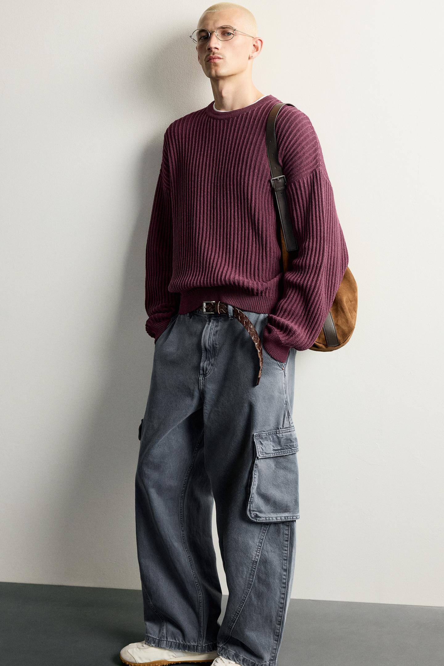 Мужские брюки Zara Balloon-Fit Cargo Pants with Seams, цвет: Синий — фото 6