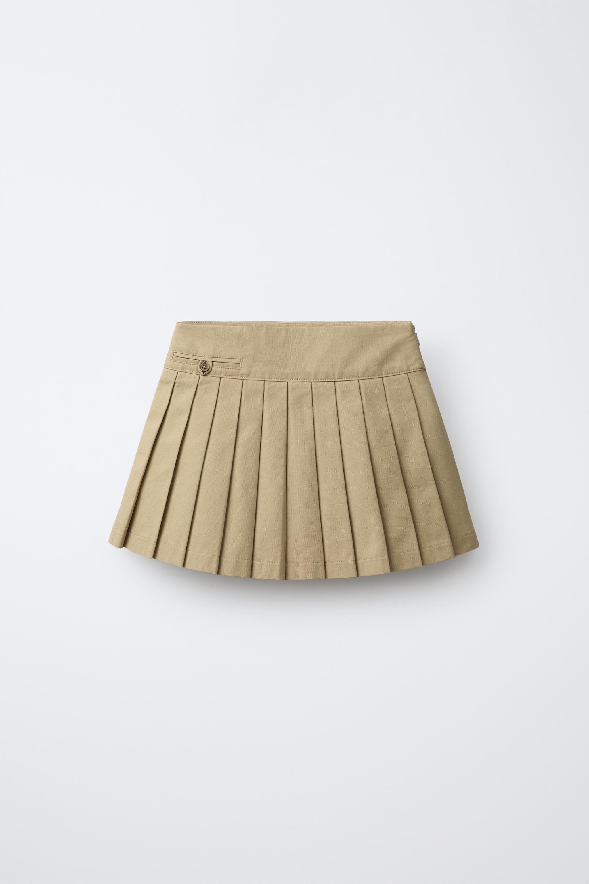 SOLID PLEATED SKIRT — Light camel