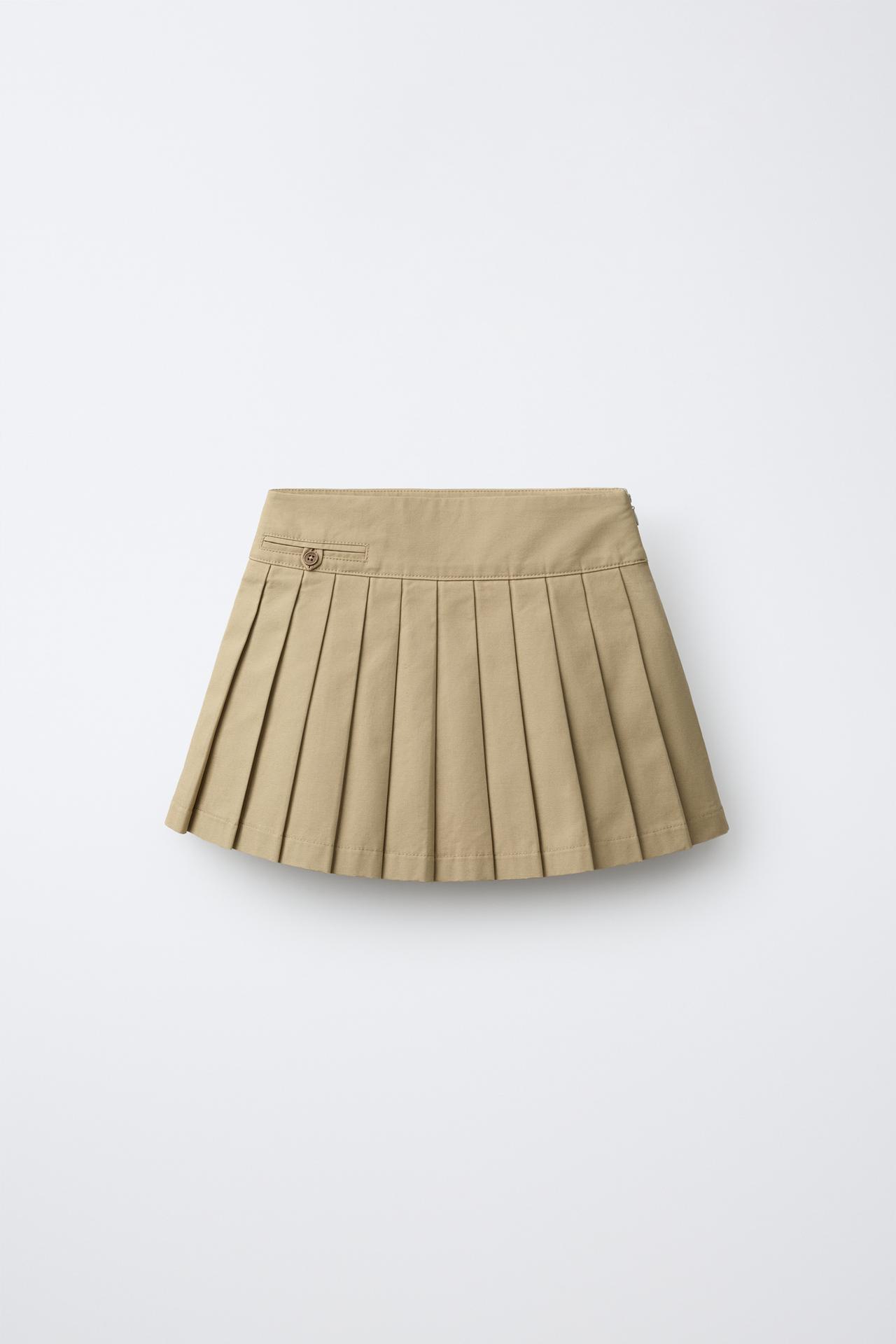 SOLID PLEATED SKIRT — Light camel