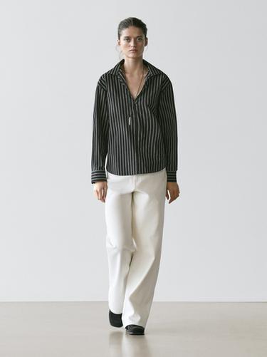 Zara Striped cotton blend shirt - Black - Image 0