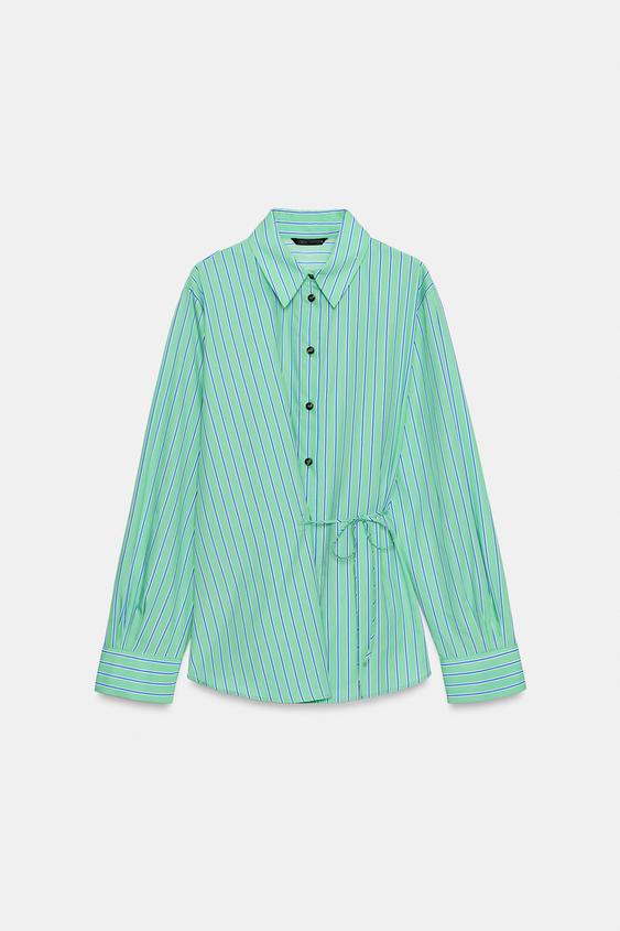 STRIPED WRAP SHIRT - Green / Blue by Zara - Image 0