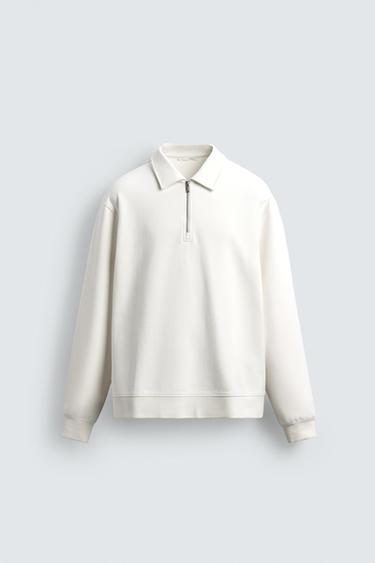 سويت شيرت بولو إنترلوك بسحاب - أبيض مكسور الخاص بـ Zara