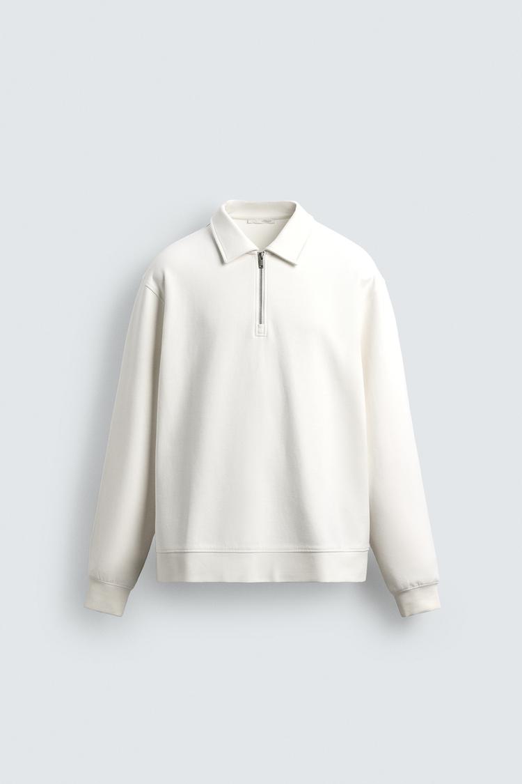 ZARA INTERLOCK POLO SWEATSHIRT WITH ZIP