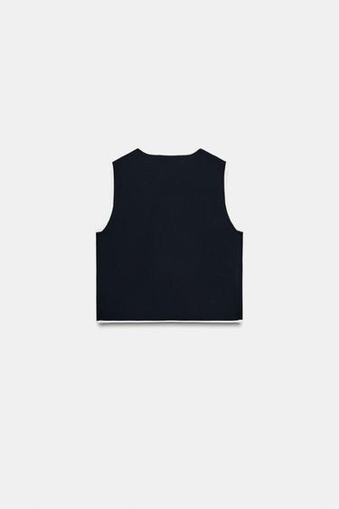 TOP EN MAILLE À BOUTONS EN CONTRASTE - Bleu marine / Blanc de Zara - Image 7