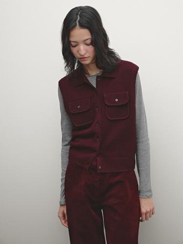 Zara Cropped knit vest with pockets - Burgundy