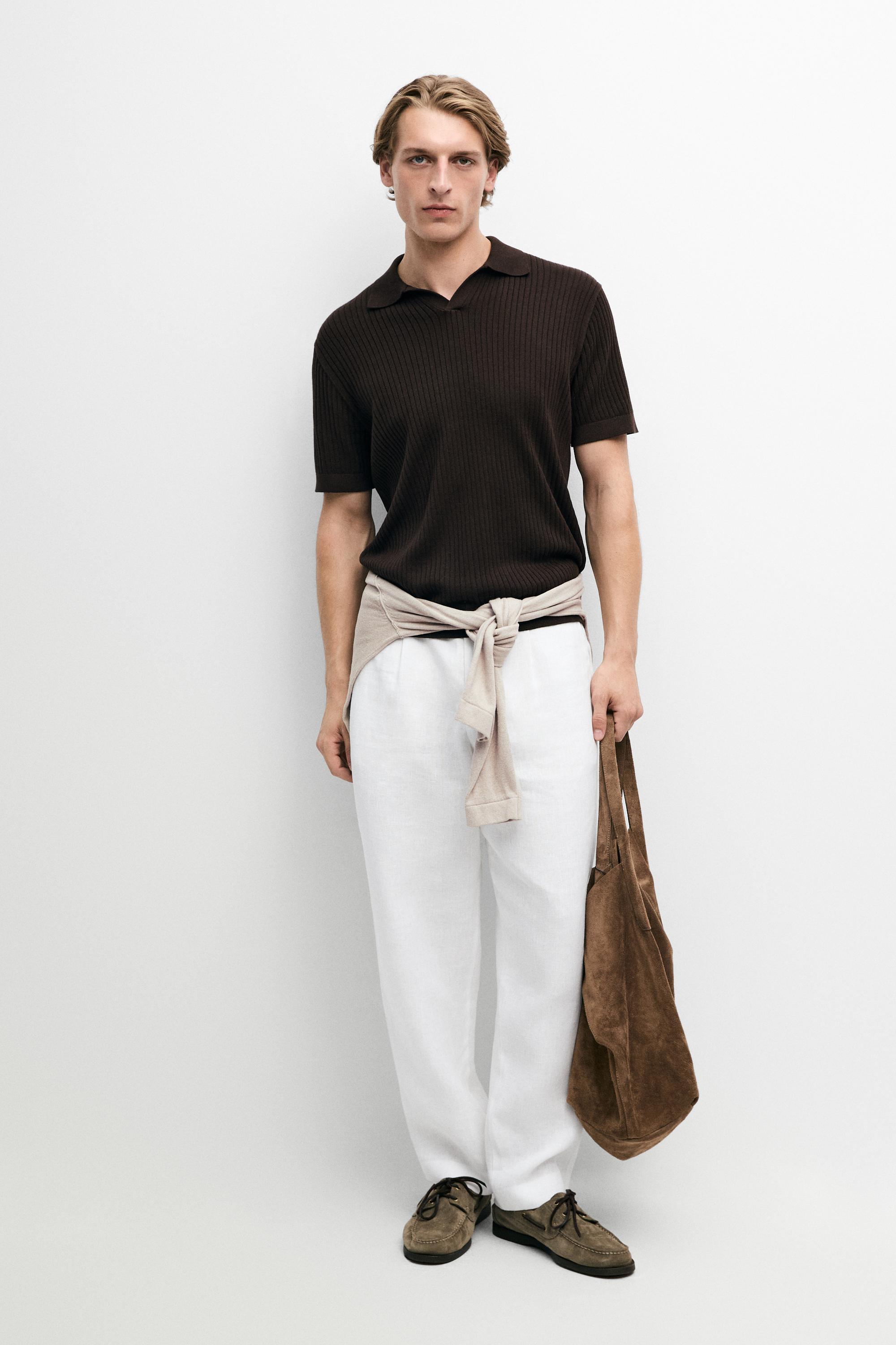 100% cotton ribbed knit polo sweater — Brown marl