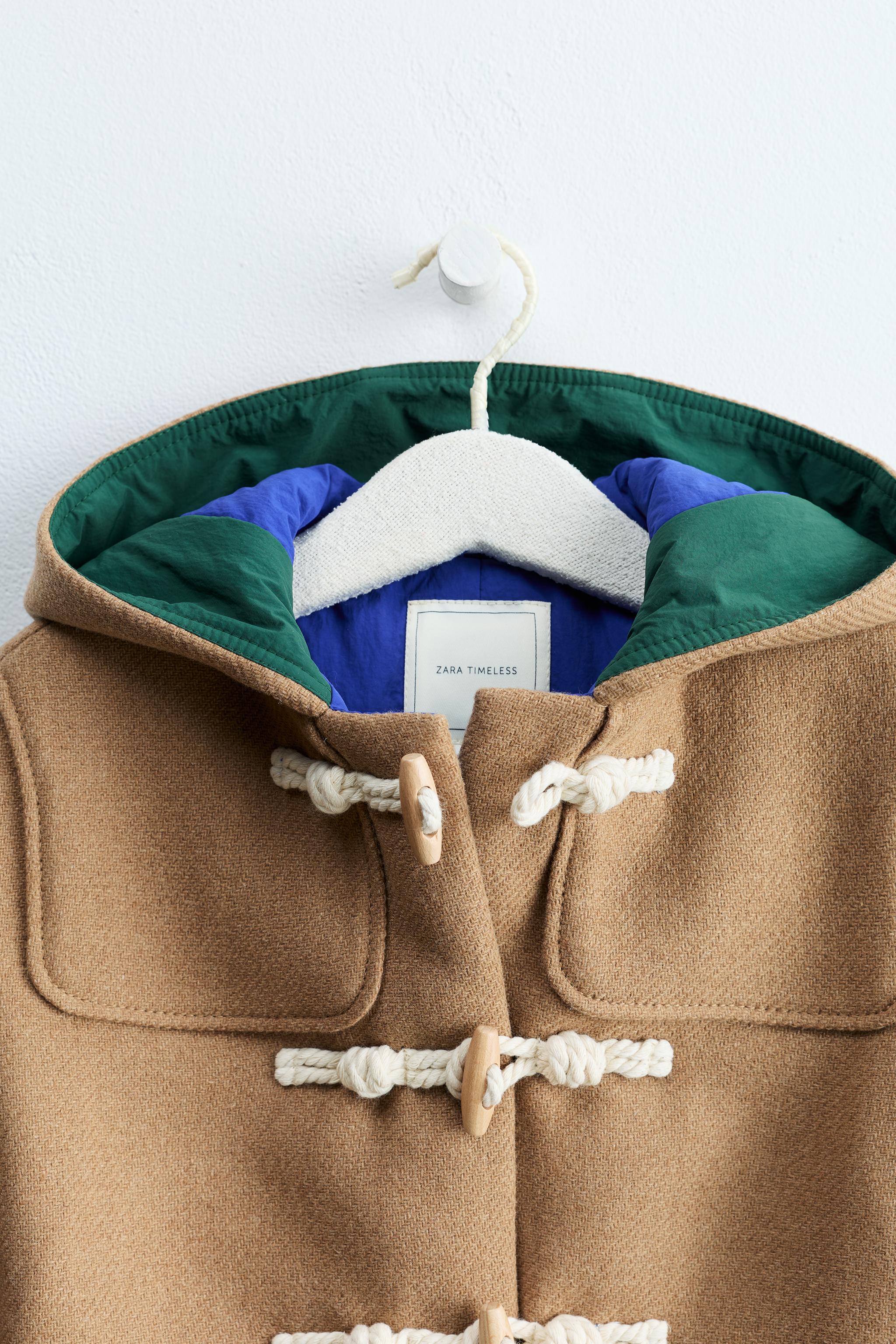 ZARA TIMELESS - WOOL HOODIE DUFFLE COAT FROG FASTENING