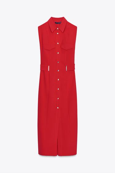 Zara CREPE MIDI FITTED DRESS - Red - Image 0
