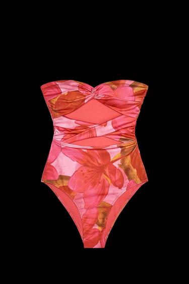 PRINTED BANDEAU CUT-OUT SWIMSUIT - Pink by Zara - Image 0
