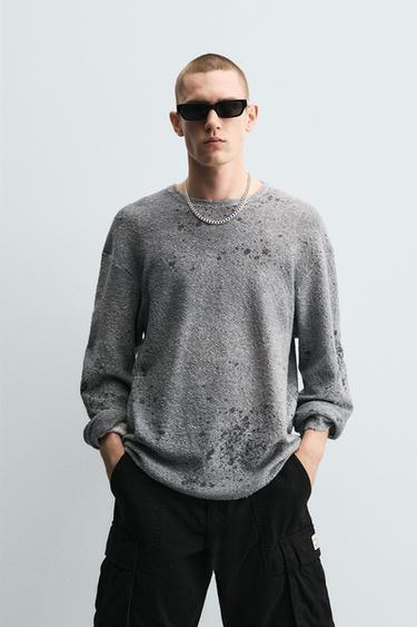 Zara RELAXED FIT SPLASH JUMPER - Light blue