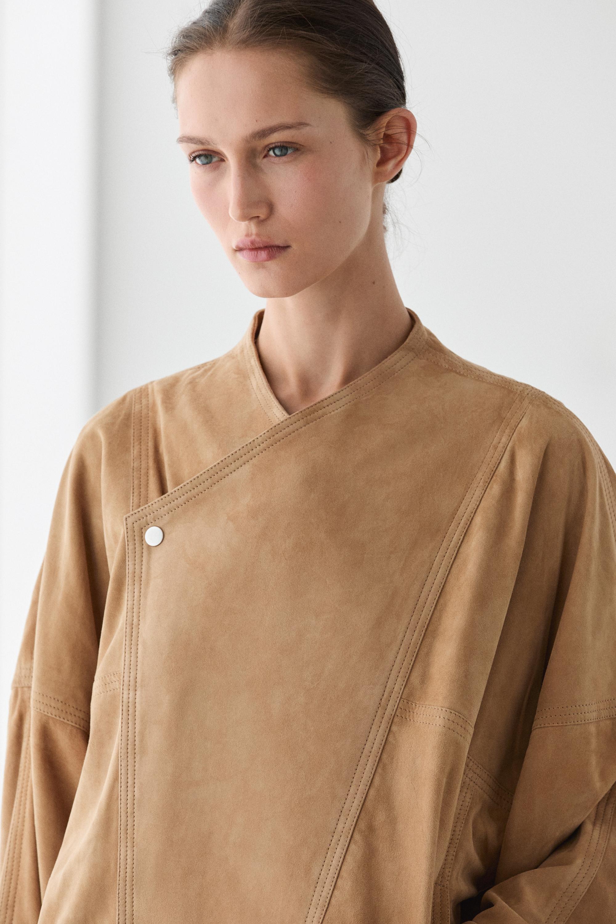 Double-breasted suede jacket — Dark mink