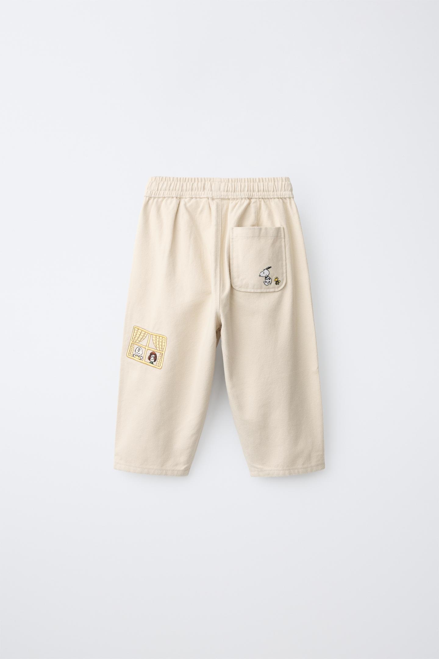Детские брюки Zara Snoopy Peanuts™ Embroidered Baggy, цвет: Светлый бежевый — фото 2