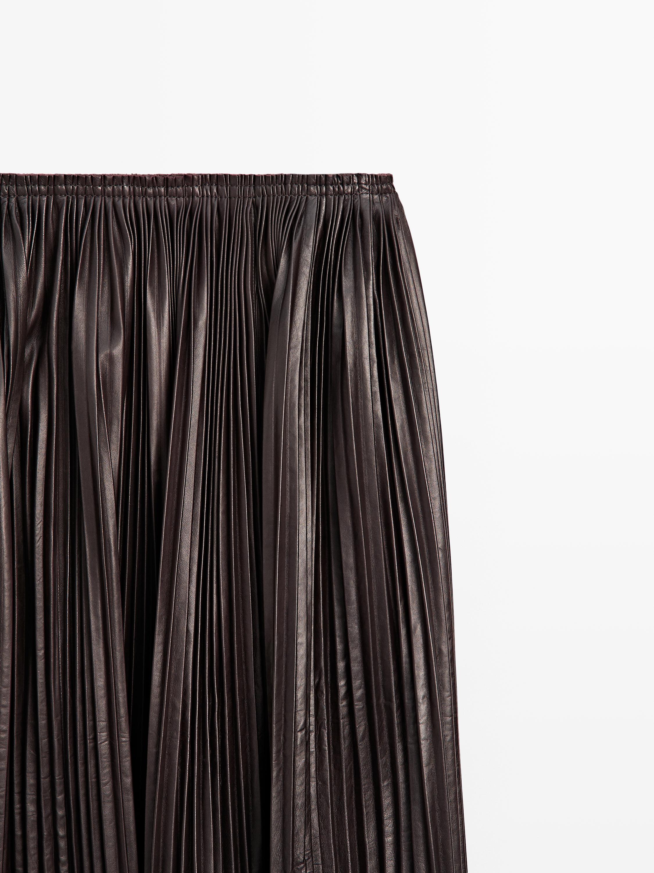 Long pleated nappa leather skirt - LIMITED