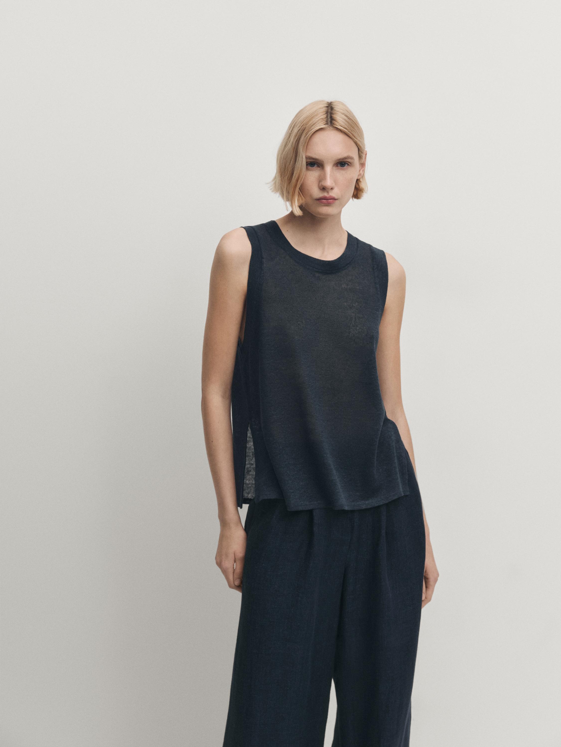 Sleeveless top with vent detail - Blue | ZARA United States