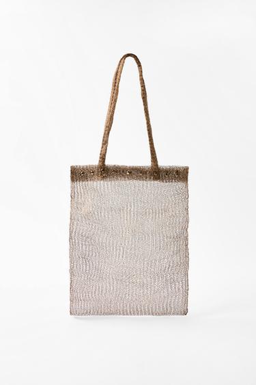 STUDDED METAL MESH BAG - Golden by Zara