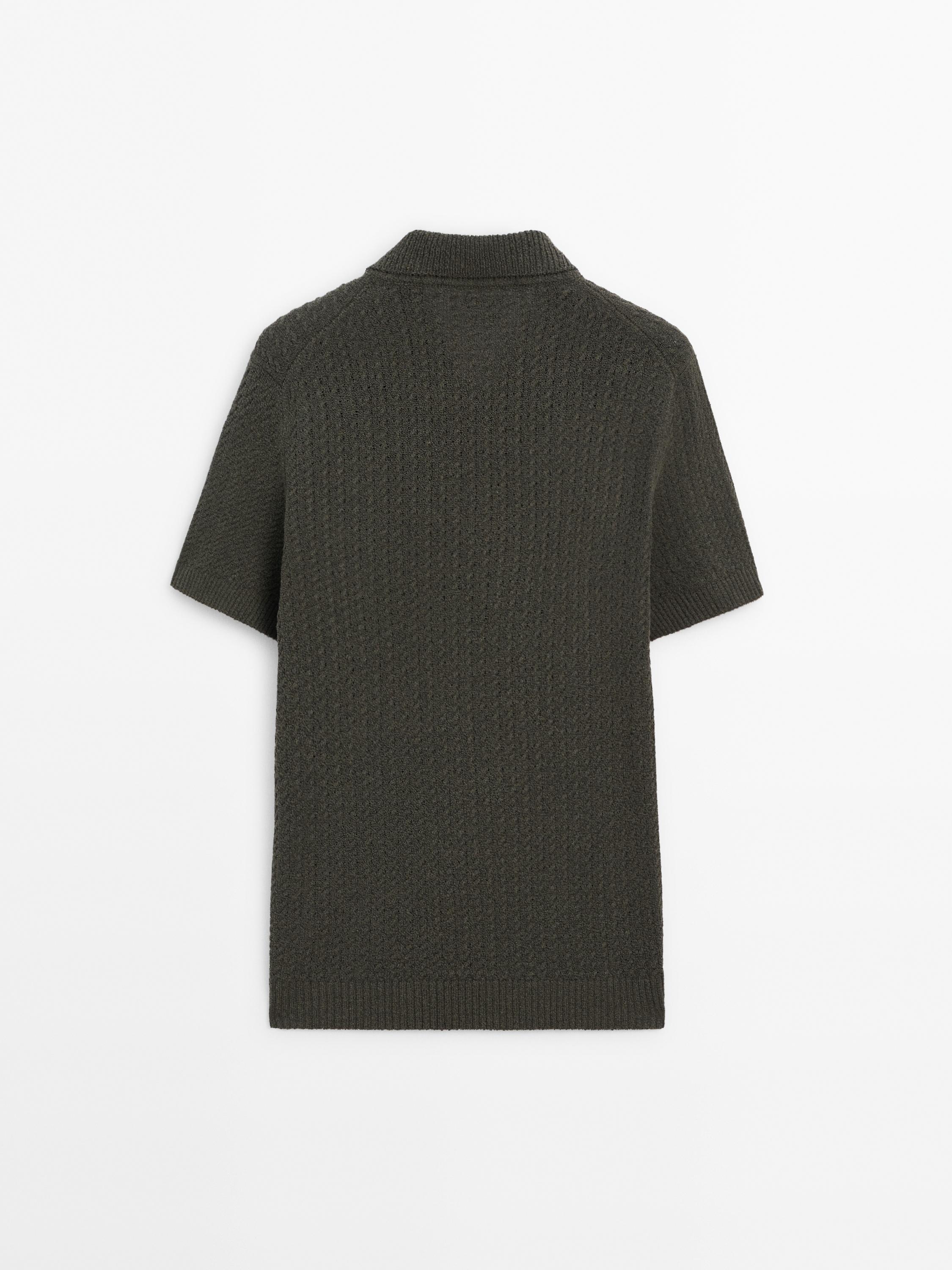 Short sleeve open-knit polo shirt