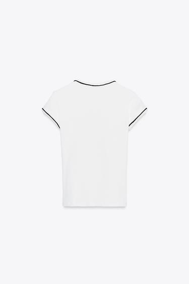 T-SHIRT WITH METALLIC THREAD TRIM - White by Zara - Image 5