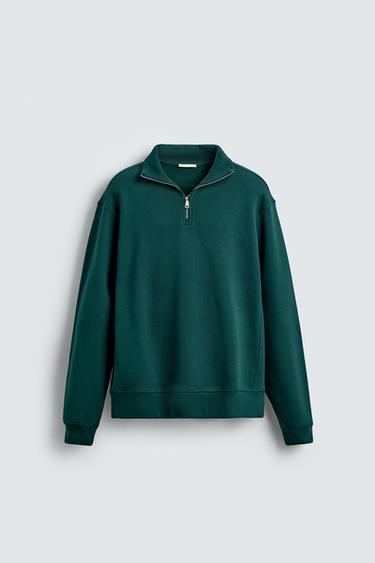 BASIC QUARTER-ZIP SWEATSHIRT - Duck green by Zara